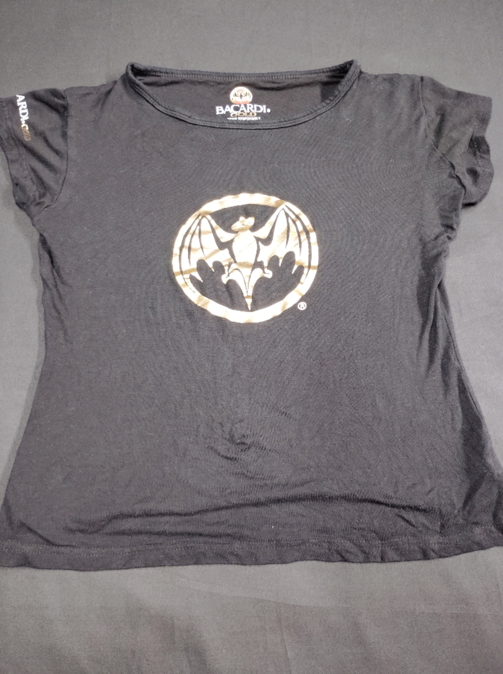 Bacardi Black Tee with Gold Bat Logo
